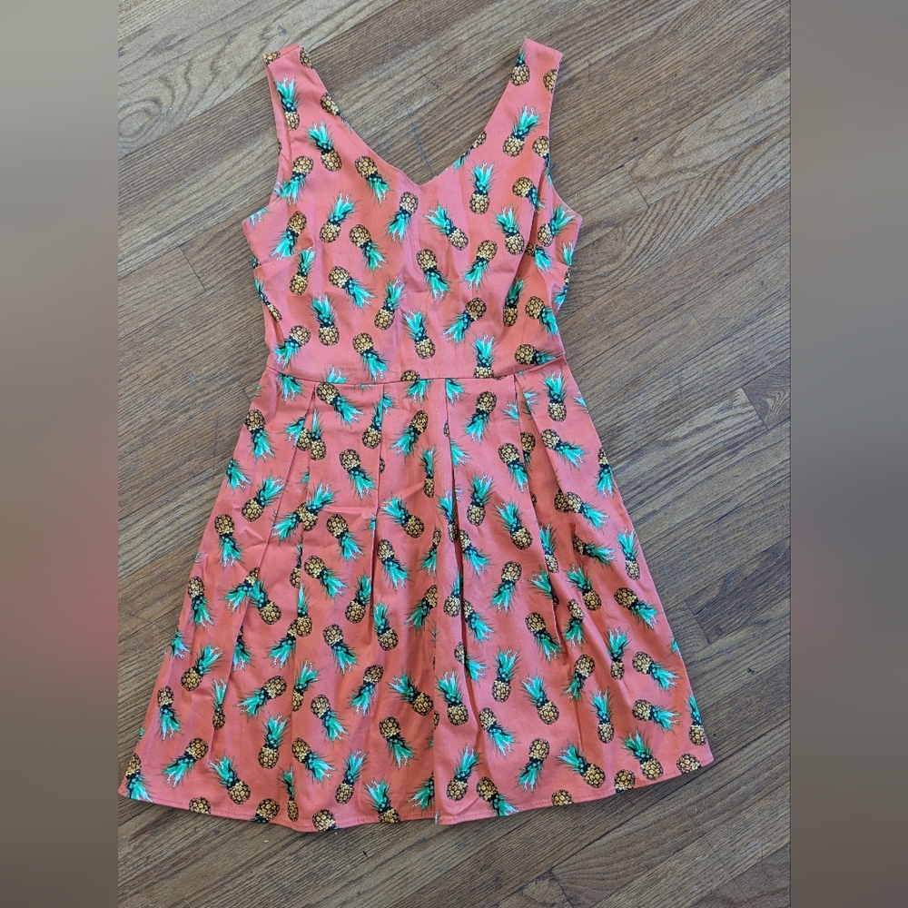 Pineapple Print A-Line Dress - Orange